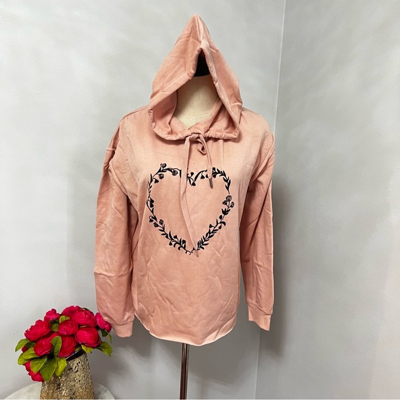 C & C California Pink Hooded Sweatshirt With Heart Detail Print - Size Medium - Picture 4 of 14